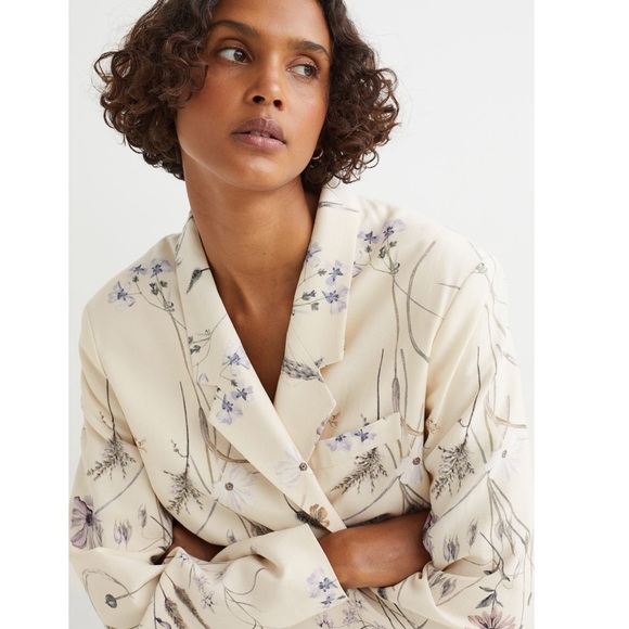 ❗️Last❗️H&M Beige Floral Print Linen Blend Oversized Blazer - Picture 8 of 11